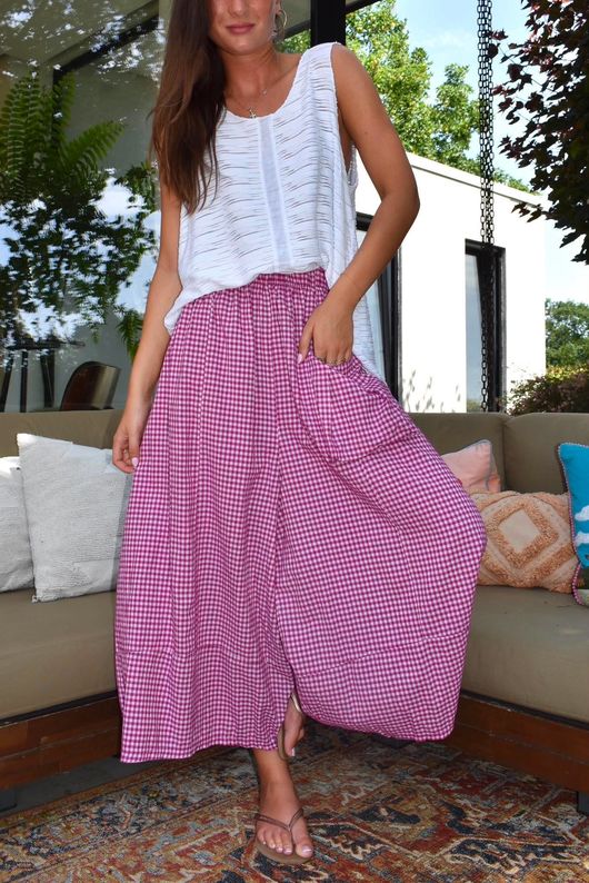 Arbi Gingham Pocket Culotte Pant Magenta